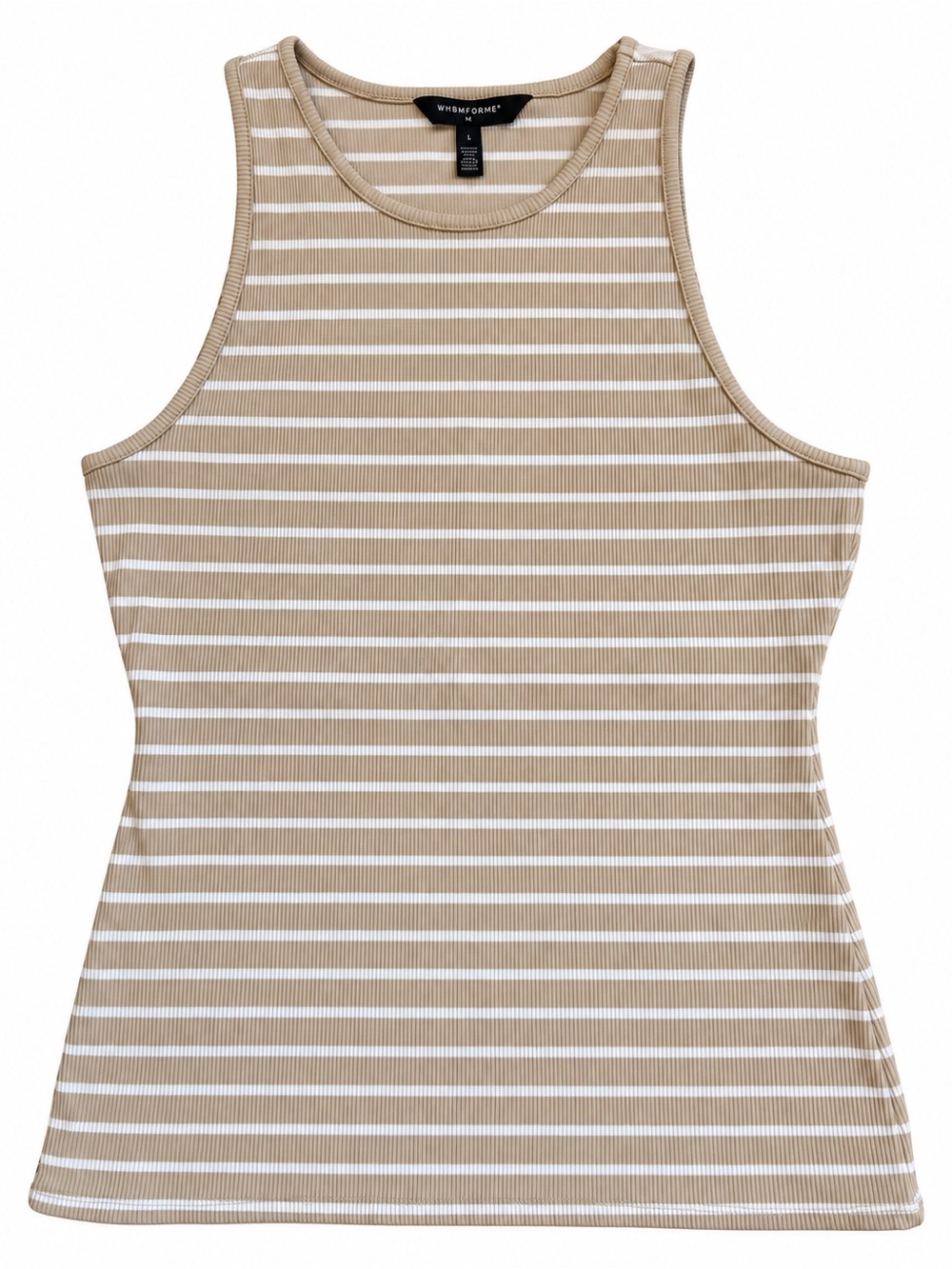White House Black Market Forme Tank L Rib Tan White Stripe Tank Ribbed WHBM